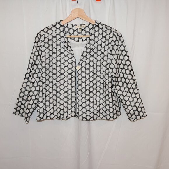 Onque Casuals Size Large Cropped Jacket White Black 3/4 Sleeves One Button - Picture 2 of 14